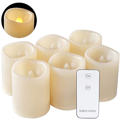 DRomance Flickering Flameless Votive Candles Bulk with Remote, Battery Operated LED Tealights Candles(Battery Included), Set of 6 Plastic Warm Light Christmas Home Decoration(Ivory, 1.5 x 2 Inch) - Thumbnail 7