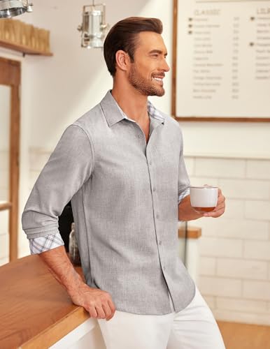 COOFANDY Men's Long Sleeve Shirt Regular Fit Casual Summer Plaid Shirt for Men