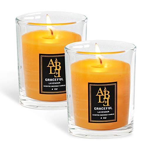 XYUT Lavender Scented All Natural 100% Pure Beeswax Aromatherapy Candle Made with Essential Oil, 4 oz – Great for Home Bathroom Living Room Office Study Yoga Spa-Pack Set of 2 Candles