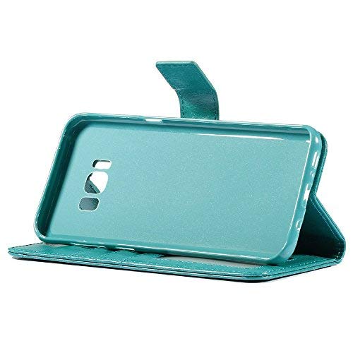 Samsung Galaxy S8 Plus Case, HLCT PU Leather Case, with Soft TPU Protective Bumper, Built-in Kickstand, Cash and Card Pockets (Teal) - Thumbnail 2