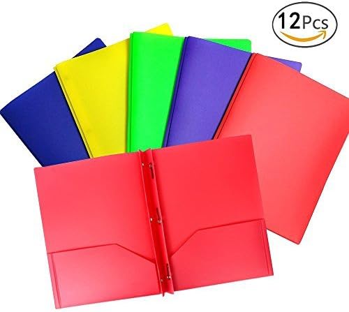 APLANET 12pcs 2 Pockets Poly Portfolio Folder with 3 Prong Fasteners, 5 Colors