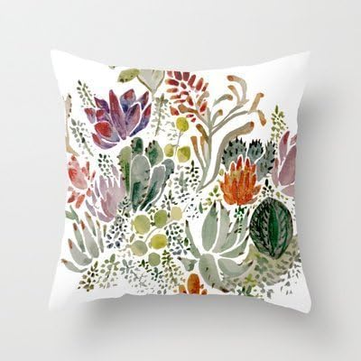 Janet Voss Cotton Linen Home Office Decorative Throw Pillow Case Arts Succulents 18 x 18 Inch
