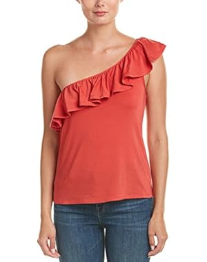 BCBG Max Azria Women Medium One-Shoulder Ruffle Blouse Orange M