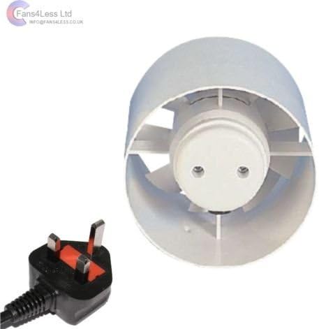 Manrose ID150 Inline Standard Bathroom Extractor Fan Plug Hydroponics 6" 150mm (ID150 6" (With Plug))