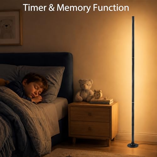 Aourow RGB Floor Lamp 120 cm, Dimmable Corner Lamp with Smart App and Remote Control | 16 million colours, music synchronisation, 100+ DIY mode and timing function for bedroom, gaming