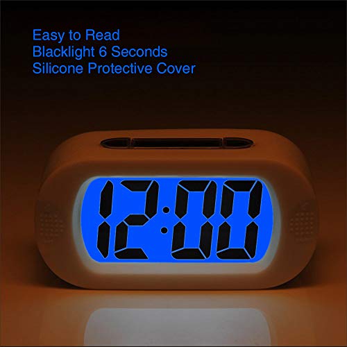 OCEST Smart Digital Alarm Clock with 5.5 inches Large LED Display Backlight Snooze Silicone Cover, Easy Setting Battery Operated Kids Clock, Desk Clock for Bedrooms Bedside Shelf White