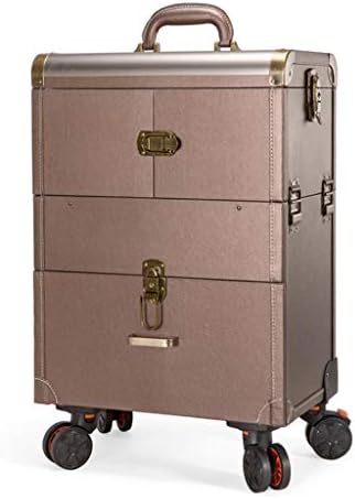 Professional Multi-Layer Makeup Trolley Box Aluminum Alloy Cover Beauty Cosmetic Case with Mirror (Removable Universal Wheel with Brake)