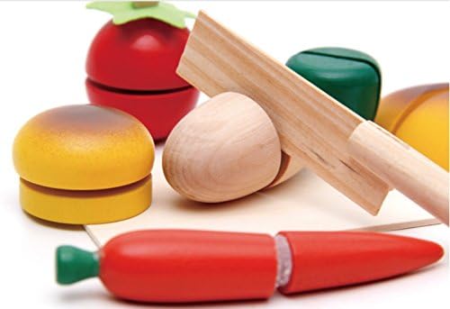 Wooden Food Toy Set, 15 Pieces Pretend Food and Cutting Play Set