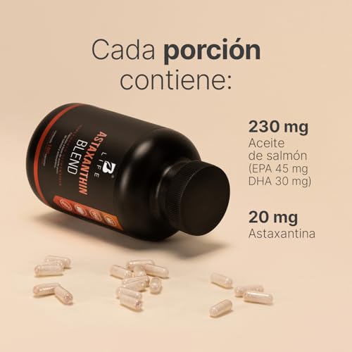 B Life Astaxantina | 180 Cápsulas | 250 mg por porción | Adicionado con Aceite Puro de Salmón Omega 3 | Ingredientes naturales | Astaxanthin Blend.