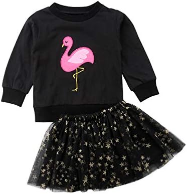 Toddler Baby Girl Kids Fall Winter Flamingo Sweatshirt TopTutu Skirt Set Outfits