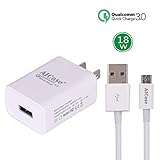 Quick Charge 3.0, AICase® 18W Turbo Wall Charger Adapter with Qualcomm Quick Charge 3.0 & 3ft Cable for Galaxy S7 / S7 Edge / S6, iPad Air 2 / Pro / mini 3, Note 5, LG G5, Nexus 6, Sony, HTC (White)