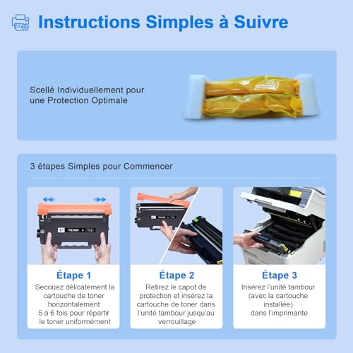 ONLYU TN3480 Cartouche de Toner Compatible pour Brother TN-3480 TN3480 TN 3480 HL-L5100DN MFC-L5750DW HL-L5200DW pour MFC-L5700DW HL-L6400DW HL-L5000D DCP-L5500DN TN-3430 TN3430 TN 3430 Noir, 2-Pack