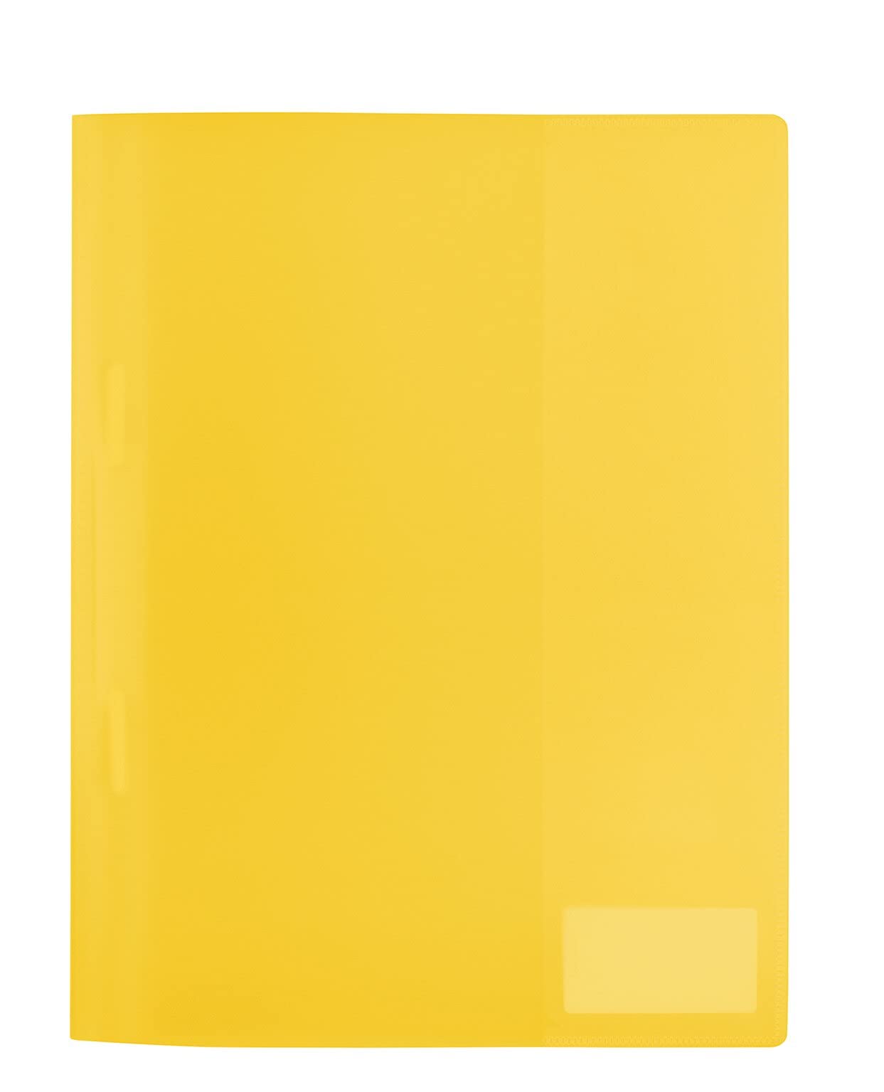 HERMA 19488 File Folder A4 Translucent Yellow, Pack of 3, Plastic Folder with Labelling Label, Slip Pocket & Metal Staple Tongue, Sturdy Plastic File Folder Set for School and Office
