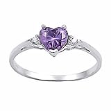 Amy: Heart-cut Simulated Amethyst and Ice on Fire CZ Promise Friendship Ring Silver, 3136