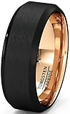 Duke Collections Mens Wedding Band Two Tone 8mm Black Tungsten Ring Brushed Beveled Edge Inside Rose Gold Comfort Fit