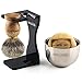Shaving Set, Anbbas 4in1 Pure Badger Hair Shaving Brush Solid Manchurian Ash Wood Handle,Black Broken-Resistant Acrylic Shaving Stand,Stainless Steel Shaving Bowl Dia 3.2 inch and Goat Milk Soap 100g