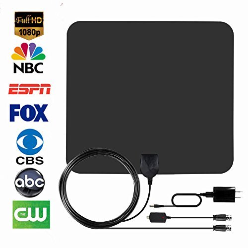 HDTV Antenna,Firstbuy Best Indoor 1080P Amplified Digital TV Antenna 50 Mile Range with Detachable Amplifier Signal Booster,USB Power Supply,16.5Ft High Performance Coaxial Cable-Black