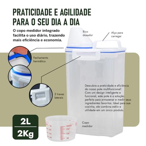 Kit 5 Unids Potes Herméticos 2 Litros Organizador Para Cozinha e Lavanderia