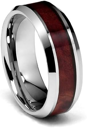 *** LASER ENGRAVING SERVICE *** 8mm Genuine Mahogany Wood Inlay Men's Tungsten Wedding Band - Size 11.5