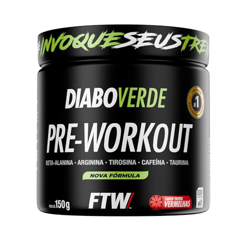 Pré Treino Pre Workout DIABO VERDE Pote 150g Sabor Frutas Vermelhas FTW - Suplemento Com Cafeína, Aminoácidos Beta‑Alanina e Arginina para Treinos e Atividades Físicas