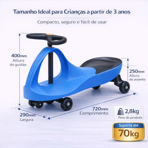 Carrinho Gira Gira Infantil Twist Rolimã, Movimento por Balanço do Volante, Suporta até 70 kg (Azul/Preto)