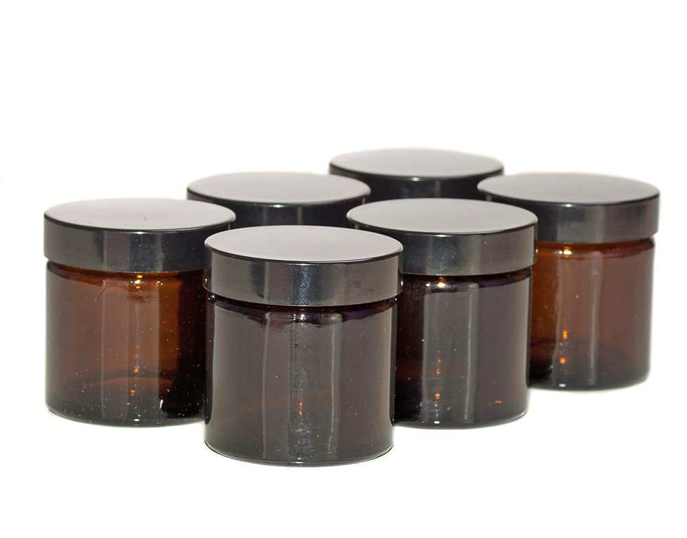 Aura 60ml Amber Glass Jars with Black Lids - Pack of 6