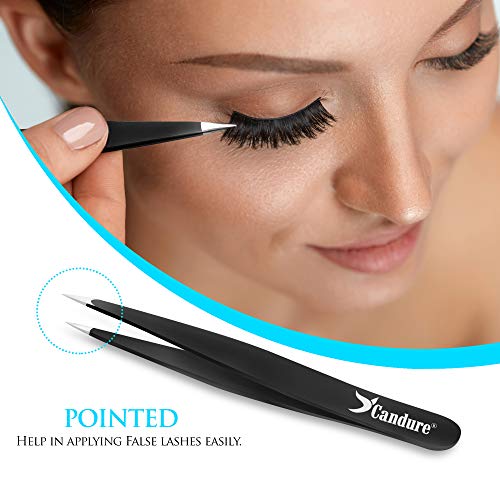 Professional Tweezers Set (4-Piece) - Stainless Steel Precision Tweezers for Ingrown Hair, Facial Hair, Splinter, Blackhead and Tick Remover by Candure (Black) - Thumbnail 2