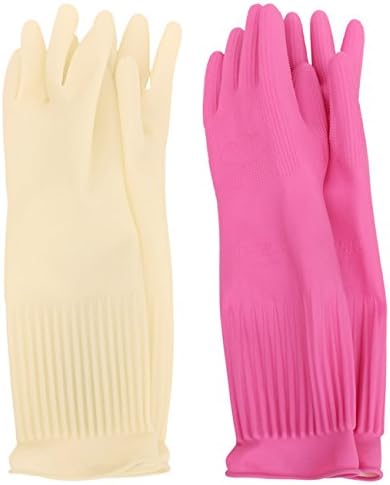 MJ 2 Pairs Household Red Clay Charcoal Rubber Latex Cleaning Wash Gloves XXL