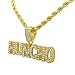 Yellow Gold-Tone Hip Hop Bling Iced Out Quavo Huncho Letter Pendant with 24