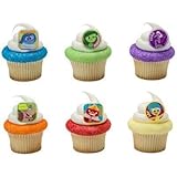 DISNEY INSIDE OUT 24 Piece Birthday Cupcake RING Topper Set Featuring Riley's 5 Emotions: Fear, Sadness, Joy, Anger, Disgust, and Imaginary Friend Bing Bong.