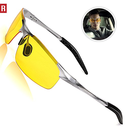 ROCKNIGHT Polarized Night Driving Glasses For Men UV Protection HD Yellow Anti Glare Glasses Ultra Lightweight Al-Mg Metal Frame Outdoor Rimless Sunglasses