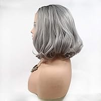 Toouoo Linen Grey Short Hair Curly Hair Wig Ladies Handmade Lace