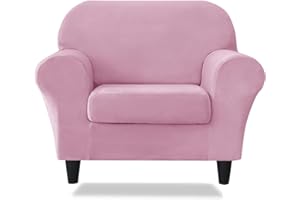 SONNACH Velvet Stretch 2 Pieces Stretch Armchair Covers, 1 Seater Chair Slipcovers, Washable Furniture Protector (Pink)