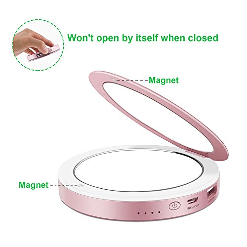 image for Shinngo 3000mAh Portable Charger Mirror Compact Vanity Mirror with Lig