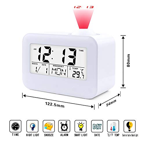 Alarm Clocks for Bedrooms, DANGSHAN Cool Digital Snooze Projection Alarm Clock with 3.5" LED Display, Cube Office Desk Alarm Clock, Smart Back light, Hourly Chime