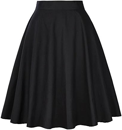 2017 New Fashion Black Skirt Women High Waist Plus Size Floral Print Polka Dot Ladies Summer Skirts 50s Vintage Midi Skirt VD0020 (M, Black)