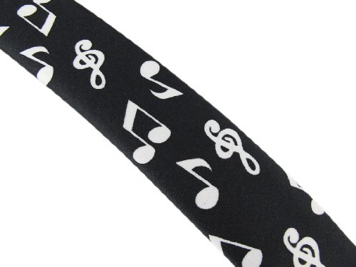 Black with White Music Notes Skinny Satin Neck Tie