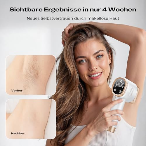 21J IPL Devices Hair Removal with 8°C Ice Cooling System, Laser Hair Removal 9 Levels & 600 NM Red Light, LCD Touch Screen IPL Hair Removal Device for Women Men, Face Arm Bikini Zone Body, Gold
