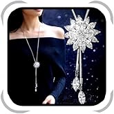 Cathercing Rhinestone Lotus Floral Pendant Long Necklace for Women Sweater Chain Statement Necklace Choker Adjustable Elegant Jewelry Accessories Dressy Collocation Winter Evening Party Wedding