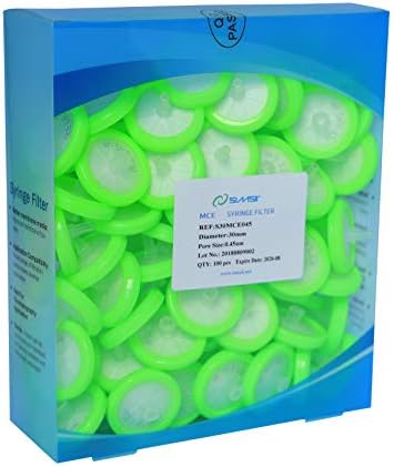 Simsii Syringe Filter, MCE, Non-Sterile Lab Filter, Diameter 30 mm, Pore Size 0.45 Micron, Pack of 100