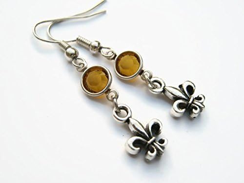 Personalized Fleur De Lis Birthstone Earrings, Louisiana Earrings, Flower Jewelry, Personalized Gift