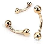 Clear CZ Ball Rose Gold IP Over 316L Surgical Steel Basic Eyebrow Curved Barbell (Sold Ind.)
