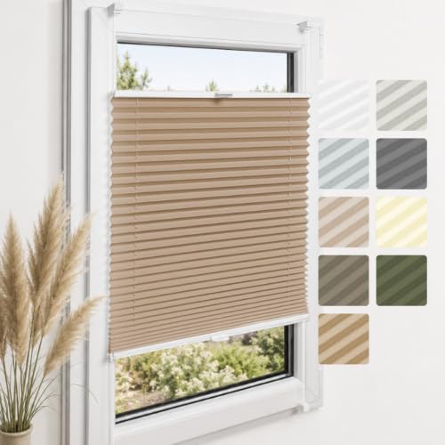 Home-Vision Premium Plissee ohne Bohren Klemmfix Beige B130 x H130cm