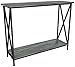 eHomeProducts Weathered Grey Oak Finish 3-Tier Metal X-Design Occasional Console Sofa Table Bookshelf