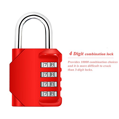 Combination Lock, Blingco 4 Digit Combination Padlock for Gym & Sports Locker, School, Employee, Fence, Case, Toolbox, Hasp Cabinet & Storage - 2 Pack & Red
