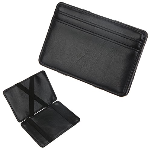 DEEZOMO Multicolored Leather Slim Magic Wallet and Credit & ID Case Holder - Black