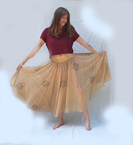 Pure Silk Vintage Sari Full Circle Skirt, Transparent with Sequins