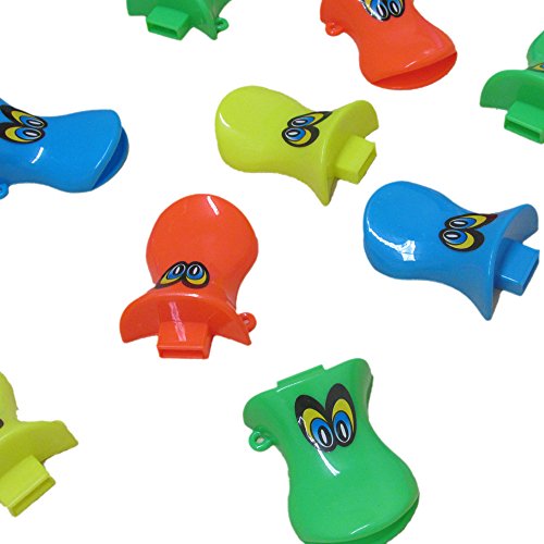 Toy Cubby Duck Bill Whistles Set of 18 - Assorted Duck Shaped Whistles Party Favor Play Set of 18 for Birthdays, Camping, Barbecues, Graduations, Beach and Playground