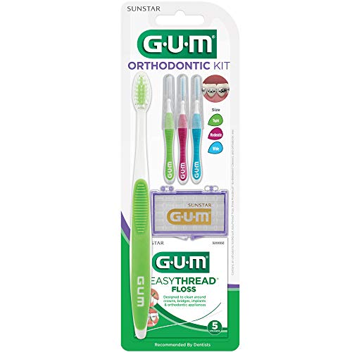 GUM Orthodontic Kit - Orthodontic Toothbrush, 3 Proxabrush Sizes, EasyThread Floss, and Mint Ortho Wax