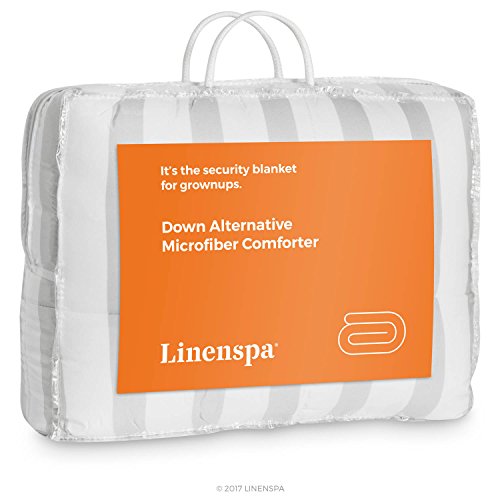 Linenspa Reversible Striped Down Alternative Quilted Comforter with Corner Duvet Tabs - Queen Size